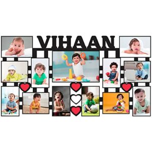 Wood Customized Collage Photo Frame With Name|Best Gift For Birthday, Rakhi Rakshan Bandhan, Kids Friends, Brother, Sister, Lovers|Customize With 13 Pictures, Wall Mount, Black